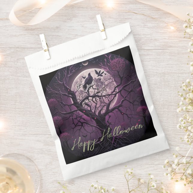 Purple Sky Full Moon Birds Happy Halloween Favour Bag (Clipped)