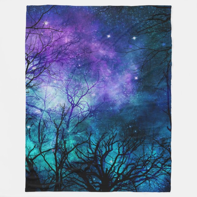 Purple sky in the magical forest fleece blanket (Front)