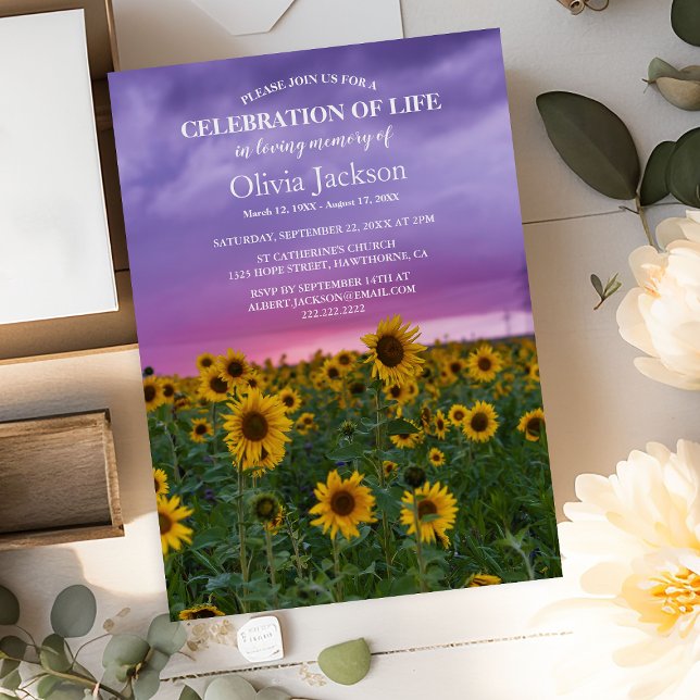 Purple Sky & Sunflowers | Celebration of Life Invitation (Creator Uploaded)