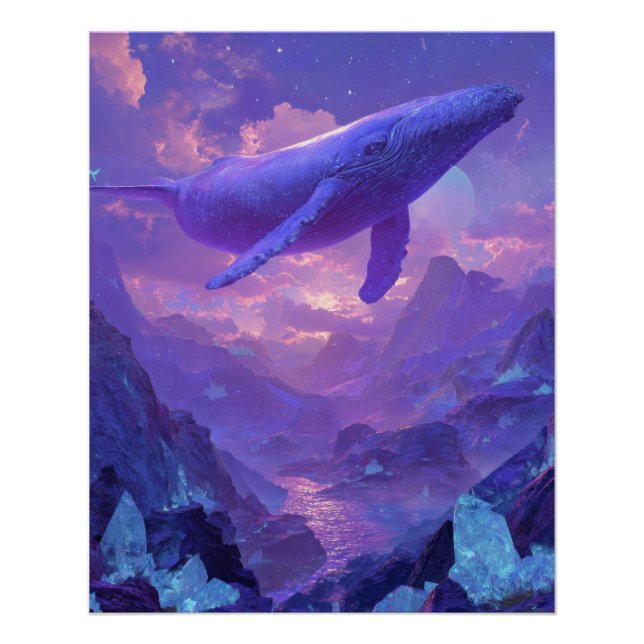 Purple Sky Whale Fantasy Mountain Dreamscape Poster (Front)
