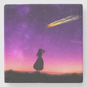 Purple Sky With a Comet Crashing Towards Earth Stone Coaster