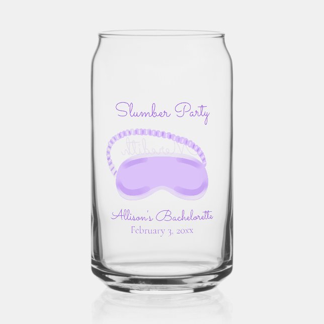Purple Sleep Mask Bachelorette Slumber Party Can Glass (Front)