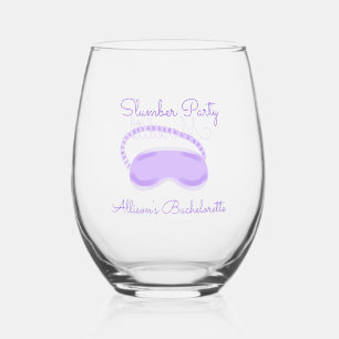 Purple Sleep Mask Bachelorette Slumber Party Stemless Wine Glass