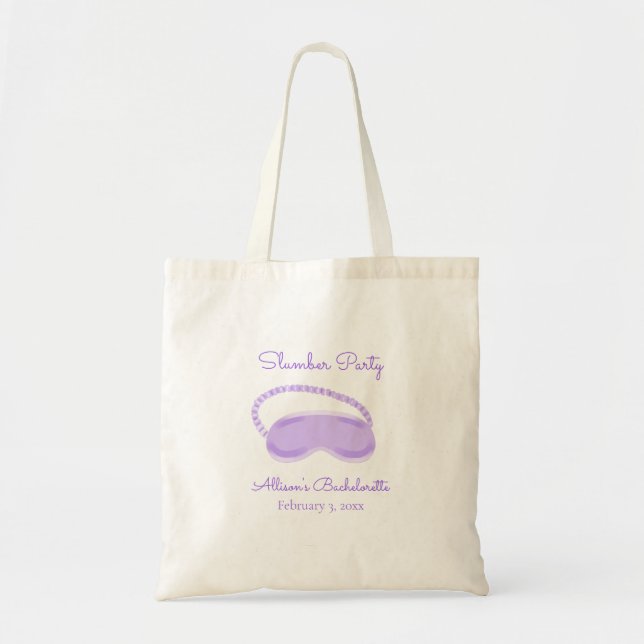 Purple Sleep Mask Bachelorette Slumber Party Tote Bag (Front)