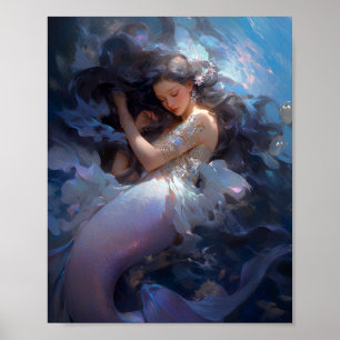 Purple Sleeping Mermaid Fantasy Art Poster