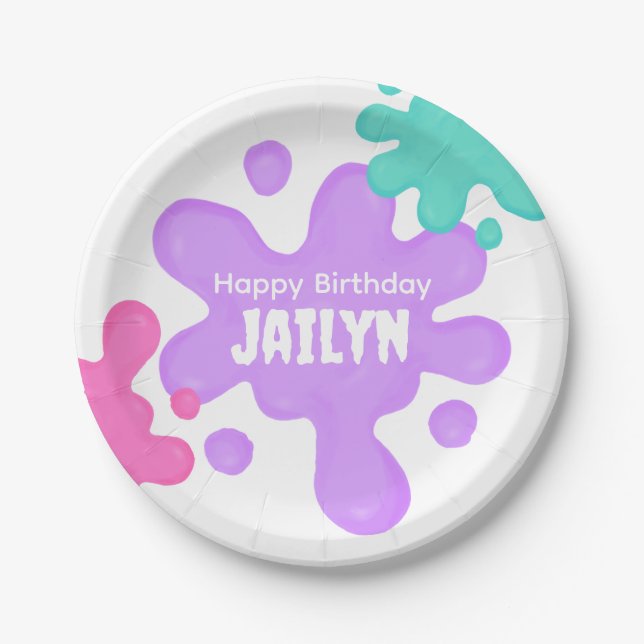 Purple Slime Birthday Paper Plate (Front)