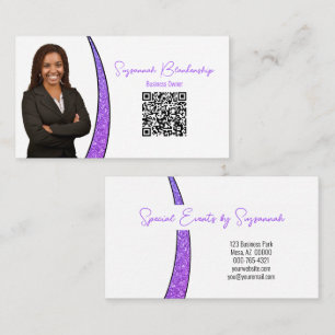 Purple Sliver Faux Glitter Photo QR Professional  Business Card