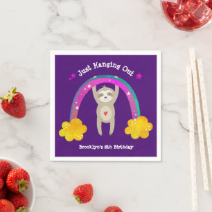 Purple Sloth Boho Rainbow Birthday Cute Kawaii Fun Napkin