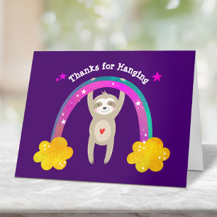 Purple Sloth Boho Rainbow Birthday Cute Modern Thank You Card
