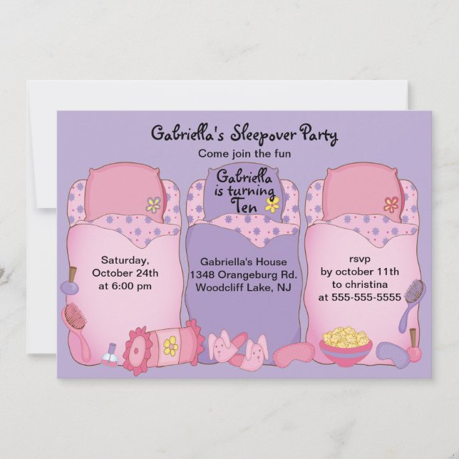 Purple Slumber Birthday Party Invitation (Front)