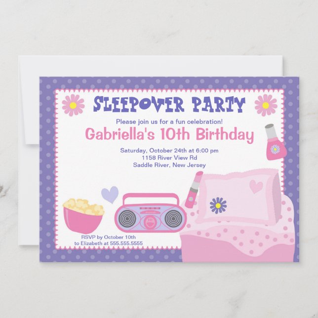 Purple Slumber Party Fun Birthday Invitation (Front)