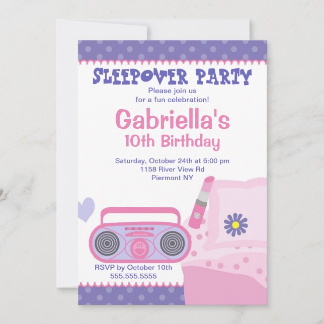 Purple Slumber Party Fun Birthday Invitation (Front)
