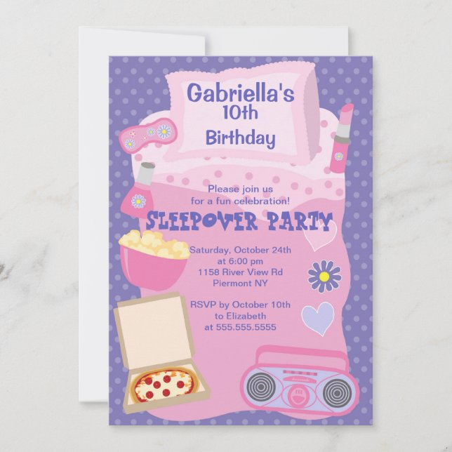 Purple Slumber Party Fun Birthday Invitation (Front)