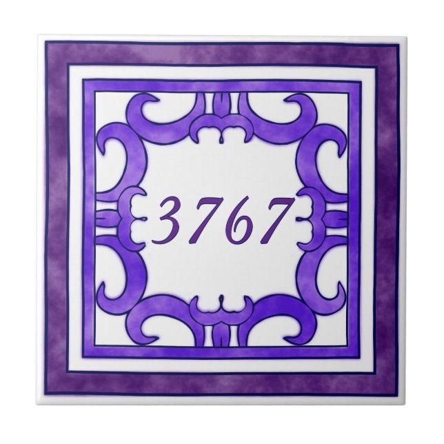 Purple Small House Number Ceramic Tile (Front)