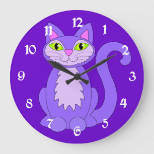 Purple Snaggletooth Cat Clock