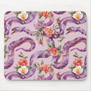 Purple Snakes Red Cream Flowers Mouse Pad