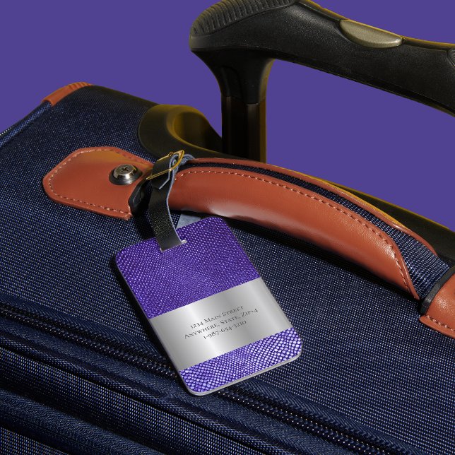 Purple Snakeskin Leather Silver Metal Monogram Luggage Tag (Creator Uploaded)