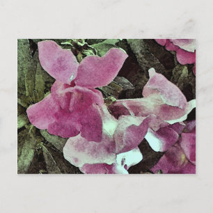 Purple snapdragons in watercolor postcard