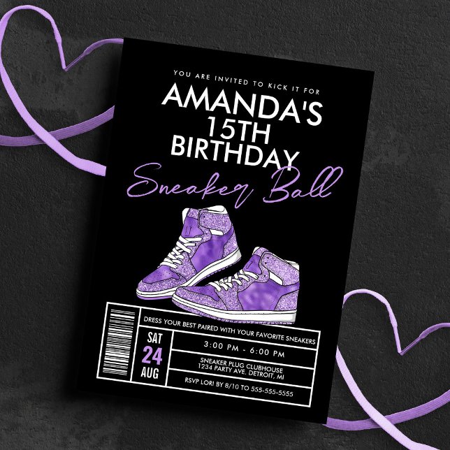 Purple Sneaker Ball Birthday Invitation (Creator Uploaded)