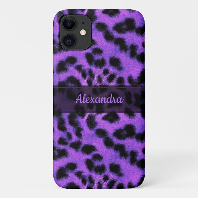 Purple Snow Leopard Skin Print, Name Personalised Case-Mate iPhone Case (Back)