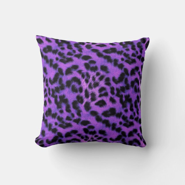 Purple Snow Leopard Skin Print, Stylish Girly Chic Cushion (Front)