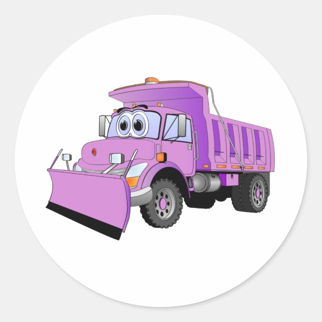 Purple Snow Plough Cartoon Classic Round Sticker (Front)