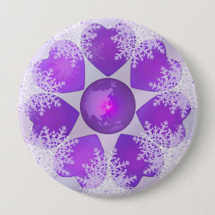 Purple snowflake 10 cm round badge