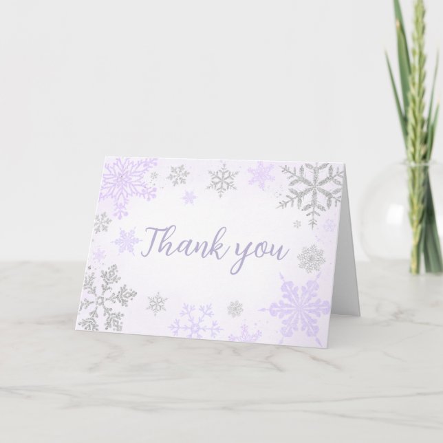 Purple Snowflake Baby Shower  Thank You Card (Front)