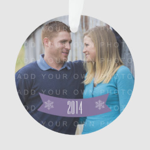 Purple Snowflake Banner Holiday Photo Ornament