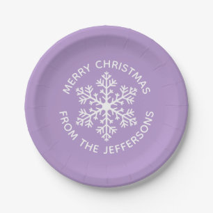 Purple Snowflake Christmas Paper Plates