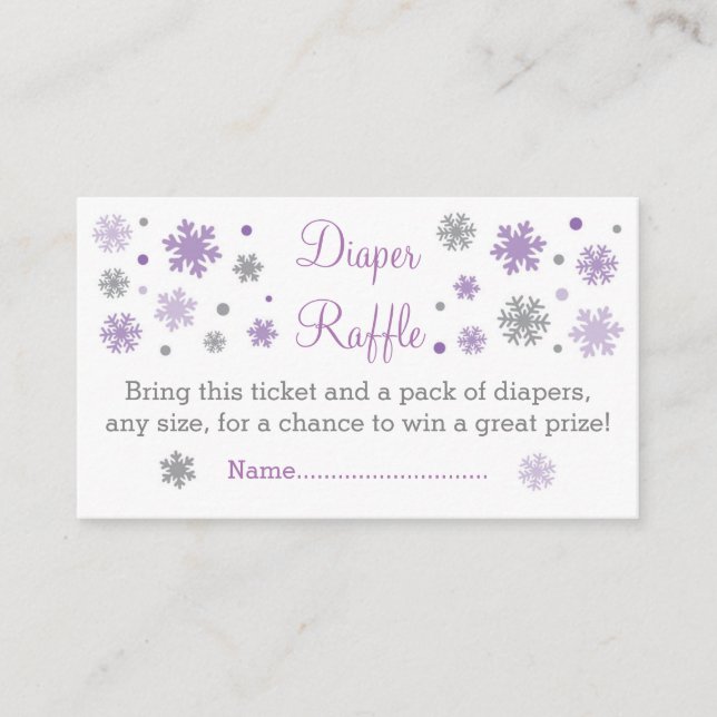 Purple Snowflake Diaper Raffle Tickets Enclosure Card (Front)