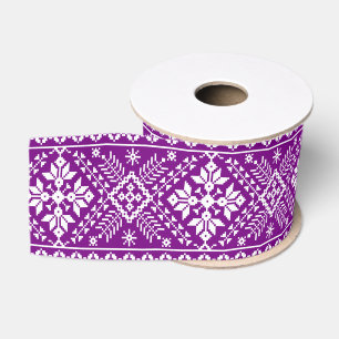 Purple Snowflake & Floral Fair Isle Christmas Grosgrain Ribbon
