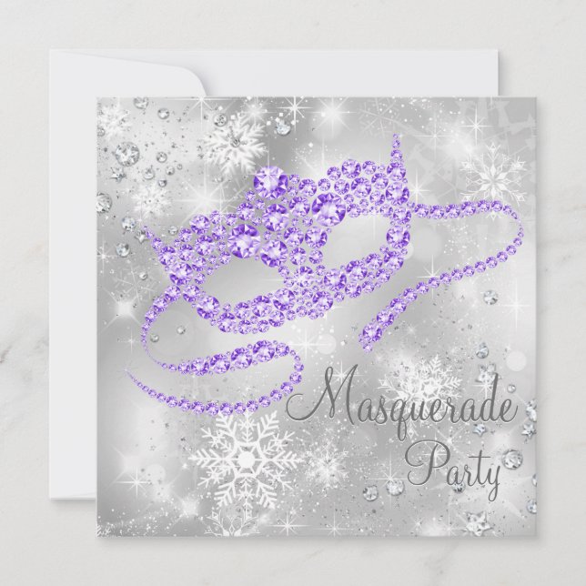 Purple Snowflake Masquerade Party Invitation (Front)