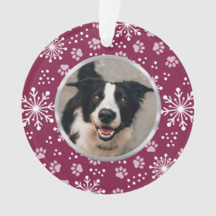 Purple Snowflake Paw Pattern Pet Photo Ornament