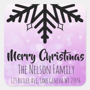 Purple Snowflake Personalised Christmas Square Sticker