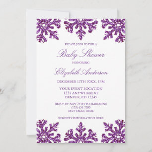Purple Snowflake Winter Baby Shower Invitation