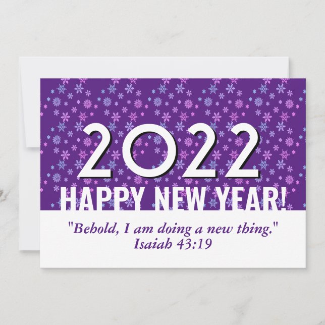  Purple Snowflakes Christian HAPPY NEW YEAR 2022 Holiday Card (Front)