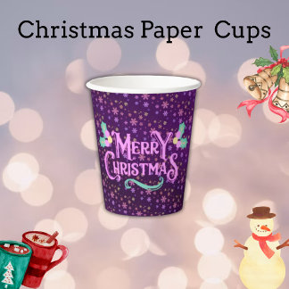 Purple Snowflakes Christmas Paper Cups
