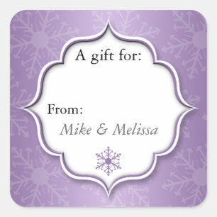 Purple Snowflakes Holiday Gift Tag Stickers