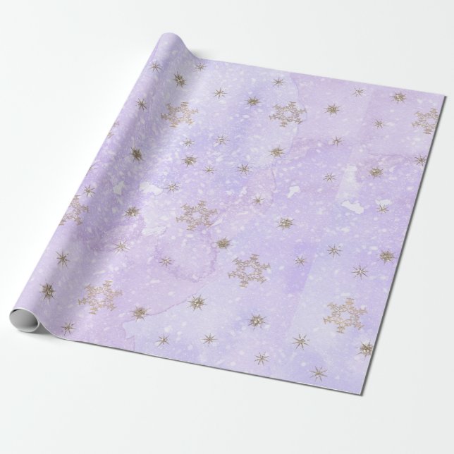 Purple Snowflakes Holiday Wrapping Paper (Unrolled)