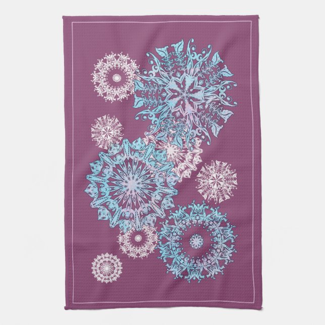 Purple Snowflakes  Kitchen Towels (Vertical)
