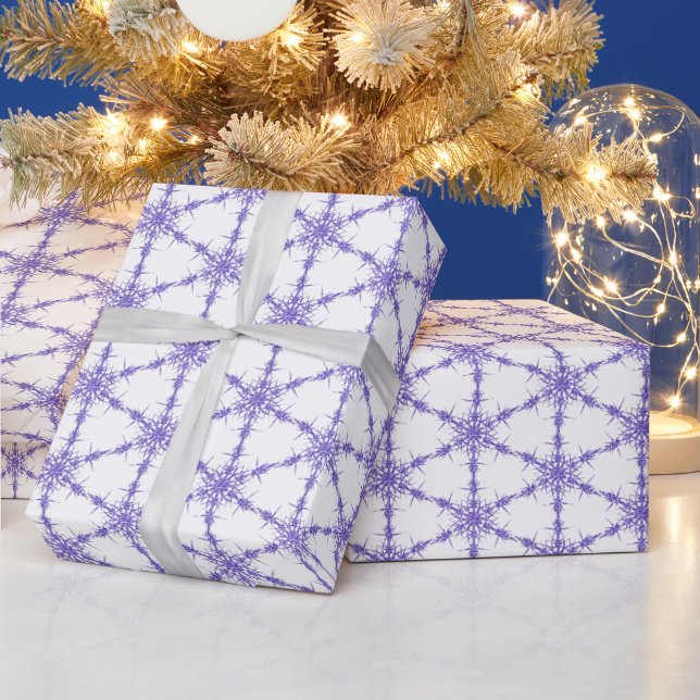 Purple Snowflakes On White  Wrapping Paper (Holidays)