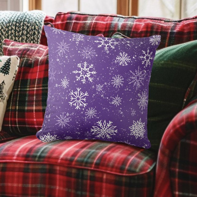 Purple Snowflakes Pattern Magical Winter Holiday Cushion (Creator Uploaded)