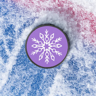Purple Snowflakes Pattern Magical Winter Holiday Hockey Puck