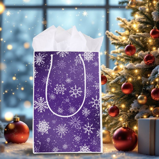 Purple Snowflakes Pattern Magical Winter Holiday Medium Gift Bag (Creator Uploaded)