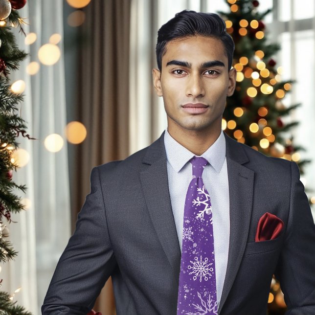 Purple Snowflakes Pattern Magical Winter Holiday Tie (Creator Uploaded)