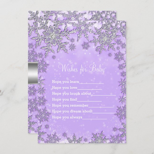 Purple Snowflakes Wishes for Baby Shower Card (Front/Back)