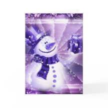 Purple Snowman in Winter Scene