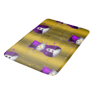 Purple Snowman on Gold Christmas Bath Mat