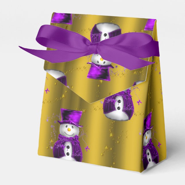 Purple Snowman on Gold Christmas Favour Box (Front Side)